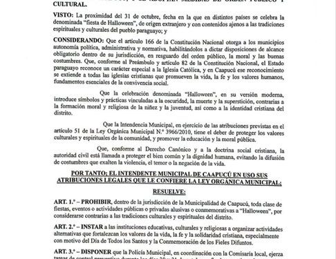 ¡Jeýma! Prohíben armar fiestas por el día de brujas en Caapucú